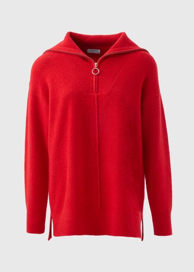 Red Zip Neck Knitted Tunic