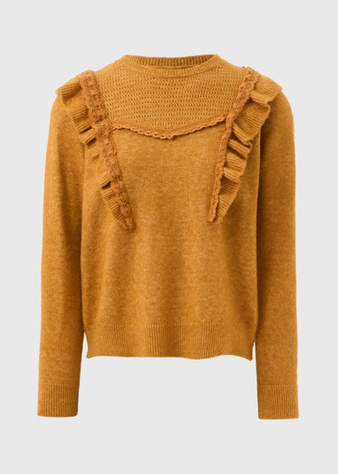 Orange Pointelle Frill Knitted Jumper