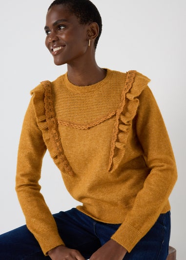 Orange Pointelle Frill Knitted Jumper