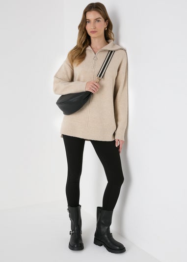 Beige Half Zip Knitted Tunic