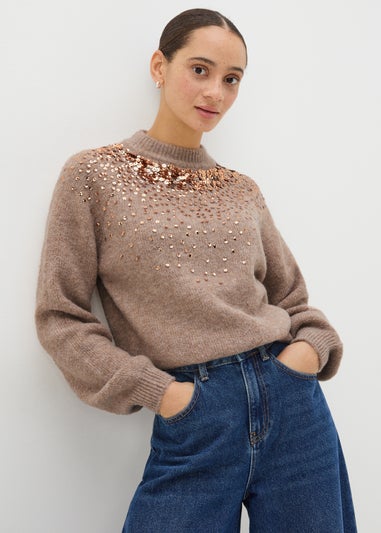 Beige Scatter Sequin Jumper