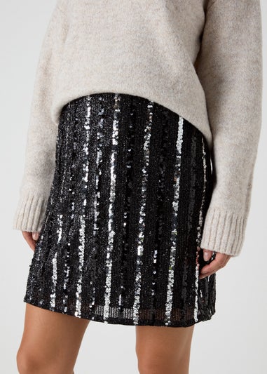 Black Sequin Mini Skirt