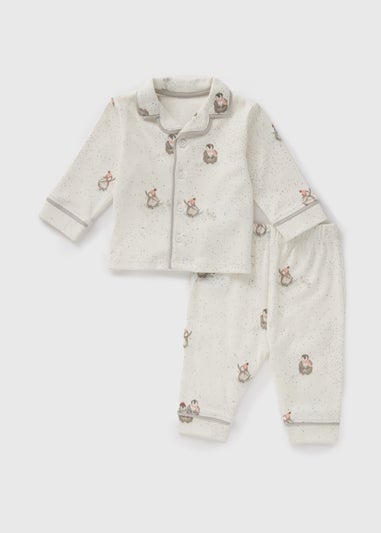 Baby Cream Penguin Print Pyjama Set (Newborn-18 mths)