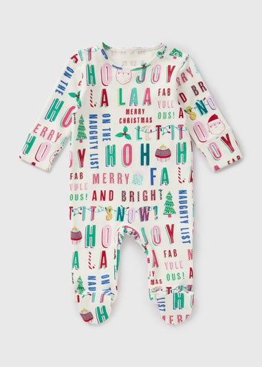 Baby White Christmas Wrapping Paper Sleepsuit (First size-18mths)