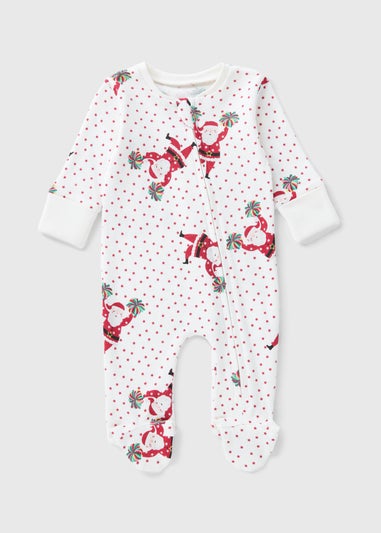 Christmas Baby White Dancing Santa Sleepsuit (Newborn-18mths)