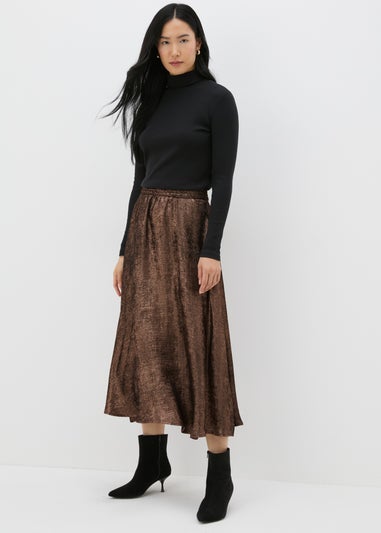 Bronze Metallic Midi Skirt