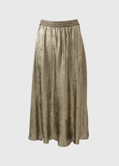 Gold Crushed Metallic Midaxi Skirt