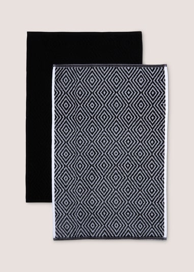 2 Pack Black Geometric Tea Towels (45cm x 70cm)