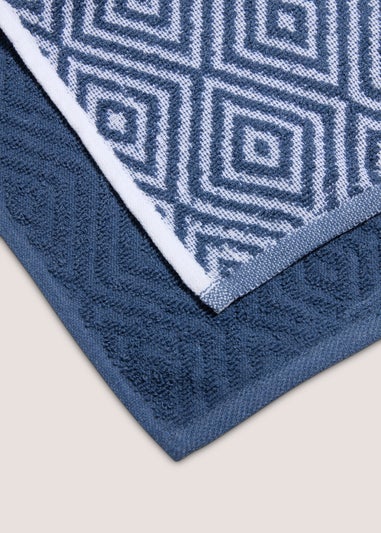 2 Pack Blue Geometric Tea Towels (45cm x 70cm)