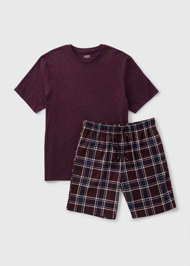 Burgundy Check Fleece Short Pyjama Set