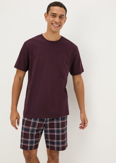 Burgundy Check Fleece Short Pyjama Set