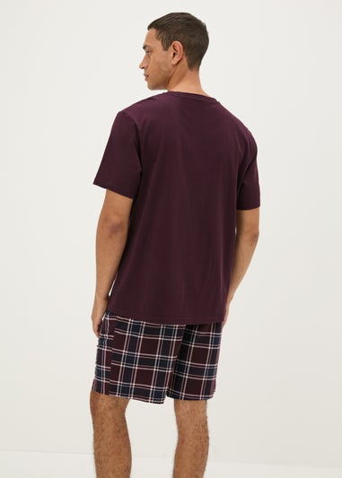 Burgundy Check Fleece Short Pyjama Set