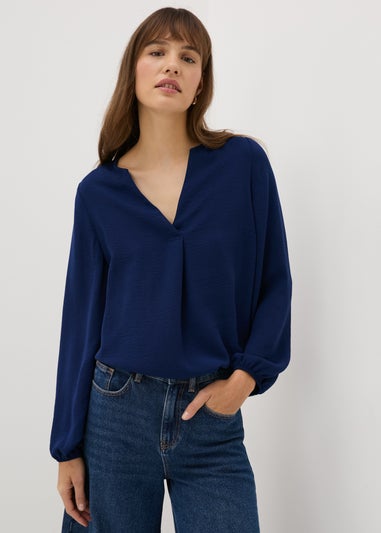 Navy V-Neck Blouse