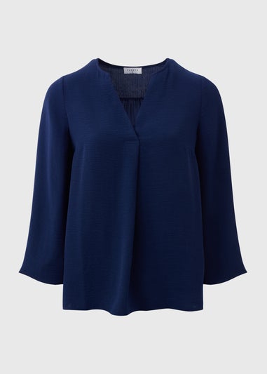 Navy V-Neck Blouse