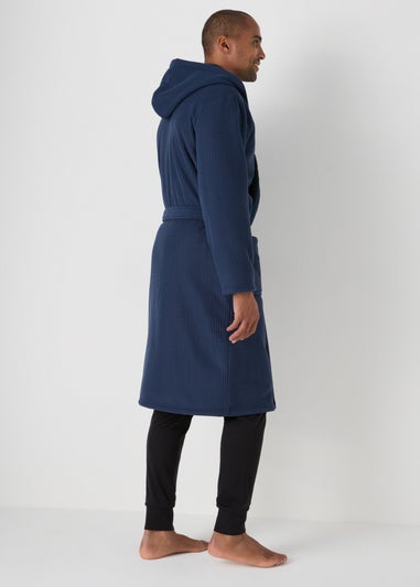 Blue Textured Bonded Hood Dressing Gown