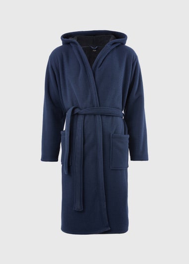 Blue Textured Bonded Hood Dressing Gown