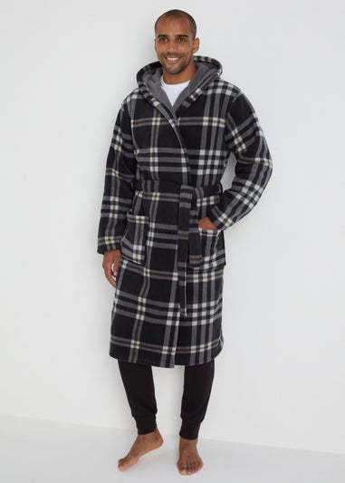 Black Check Bonded Hood Dressing Gown