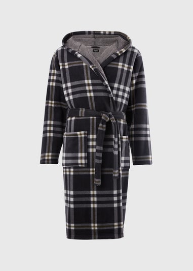 Black Check Bonded Hood Dressing Gown