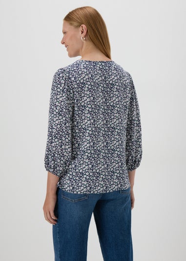 Navy Floral Boho Blouse