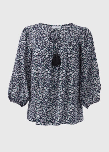 Navy Floral Boho Blouse