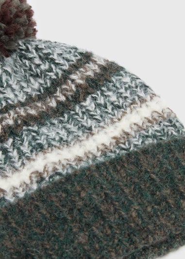 Khaki Stripe Pom Beanie