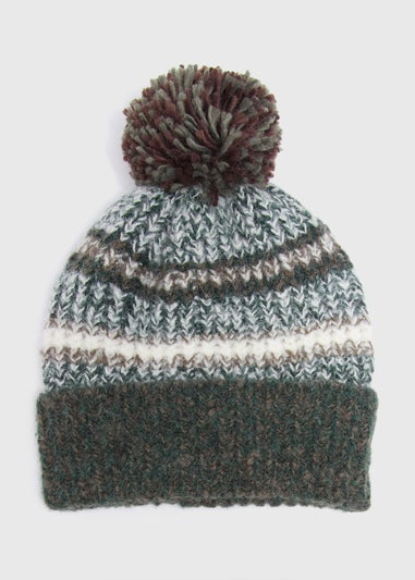 Khaki Stripe Pom Beanie