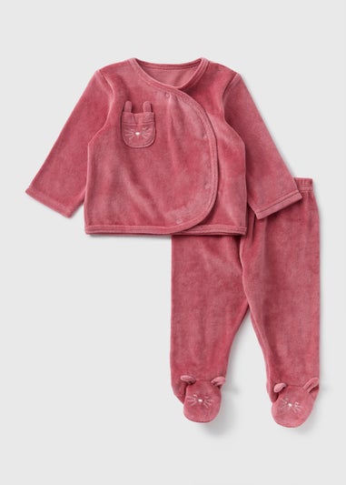 Baby Pink Bunny Velour Top & Trouser Set (Newborn-18mths)