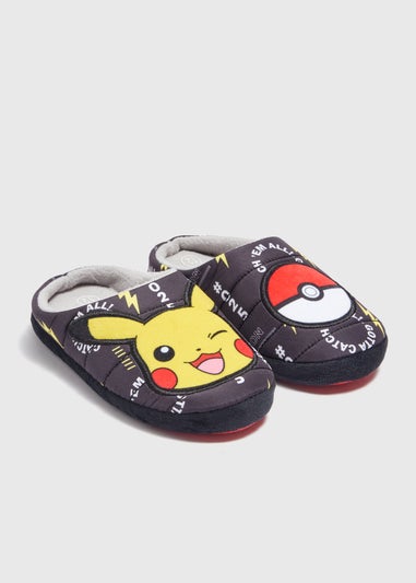 Pokémon Boys Black Pikachu Mule Slippers (Younger 10-Older 6)