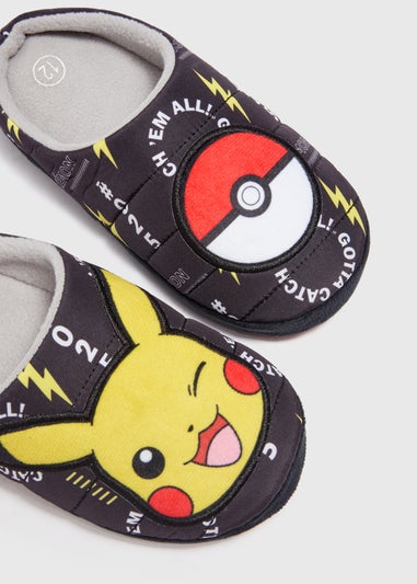 Pokémon Boys Black Pikachu Mule Slippers (Younger 10-Older 6)