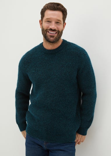 Teal Ribbed Crew Neck Jumper