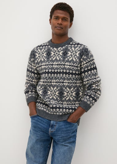 Grey Fairisle Knitted Jumper