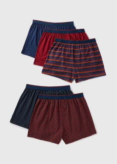 5 Pack Red Geometric Loose Fit Boxers