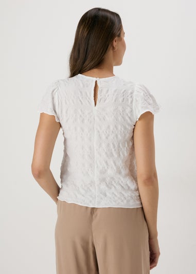 White Seersucker Ruffle Sleeve T-Shirt