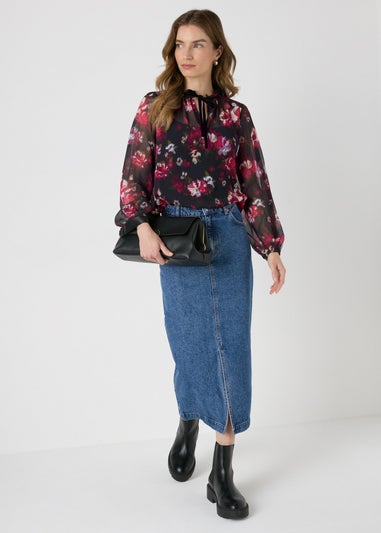 Black Floral Chiffon Blouse