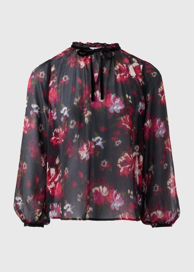 Black Floral Chiffon Blouse