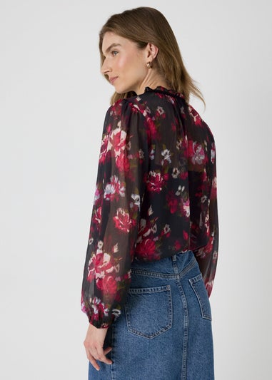 Black Floral Chiffon Blouse