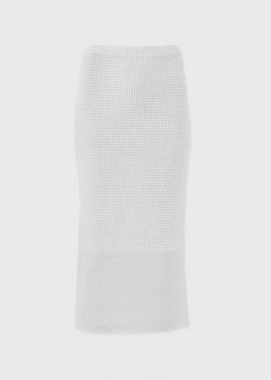 White Textured Ribbed Knit Skirt