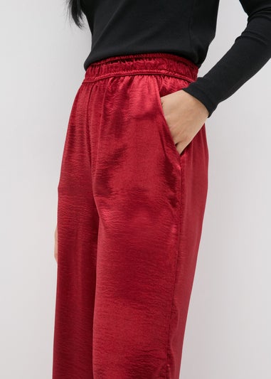 Red Textured Satin Wide Leg Trousers