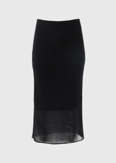 Black Textured Knit Midi Skirt