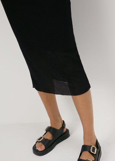 Black Textured Knit Midi Skirt