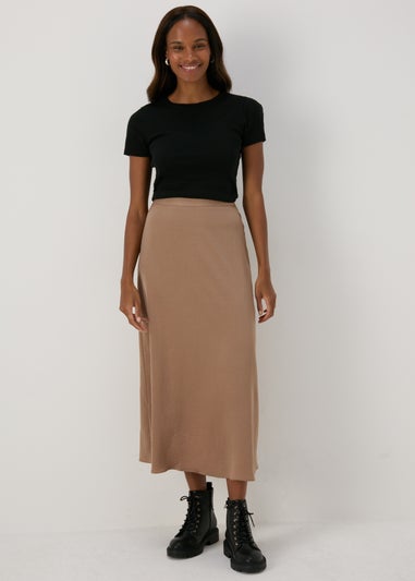 Papaya Petite Camel Midi Satin Skirt