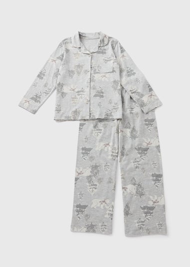 Girls Grey Christmas Bear Top & Bottoms Pyjama Set (1-13yrs)