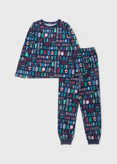 Boys Navy Christmas Top & Bottoms Pyjama Set (1-13yrs)