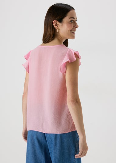 Pink Frill Sleeve Button Blouse