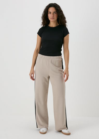 Stone Side Stripe Wide Leg Trousers