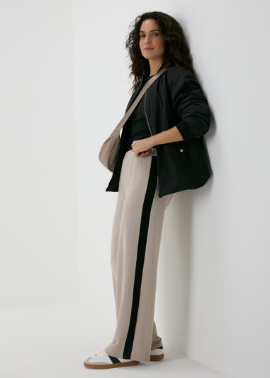 Stone Side Stripe Wide Leg Trousers