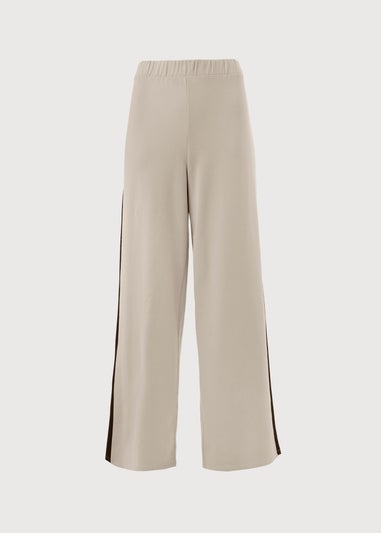 Stone Side Stripe Wide Leg Trousers