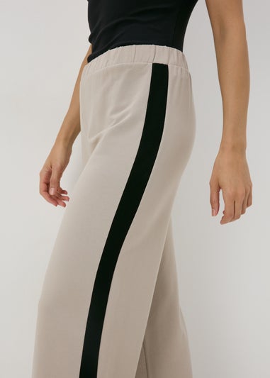 Stone Side Stripe Wide Leg Trousers