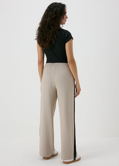 Stone Side Stripe Wide Leg Trousers