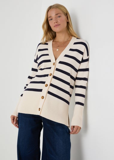 Papaya Petite Navy Stripe Knitted Cardigan